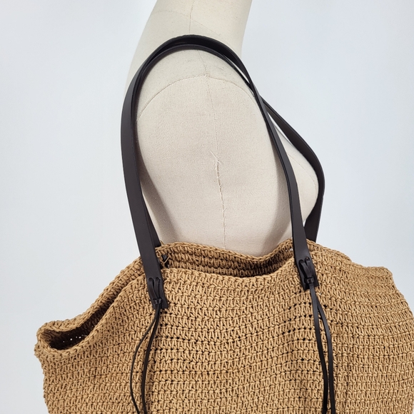 Ralph Lauren Beach Bag Woven Rattan Tote Tan Brown - Picture 3 of 7